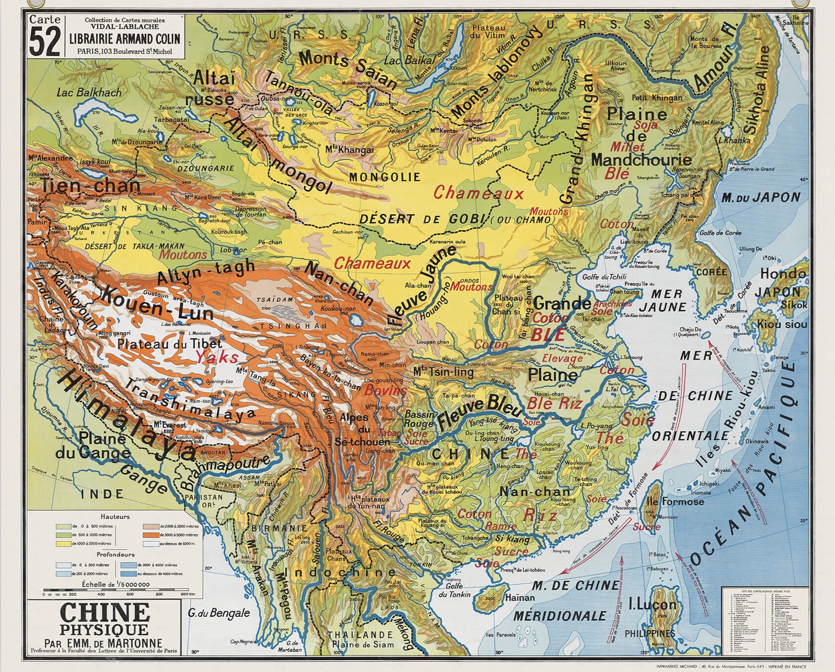 Ancienne carte physique de la Chine