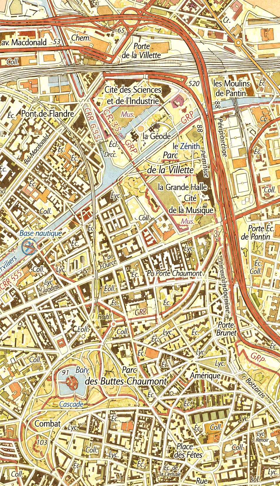 Carte du nord-est de Paris autour du parc de la Villette et des Buttes-Chaumont.